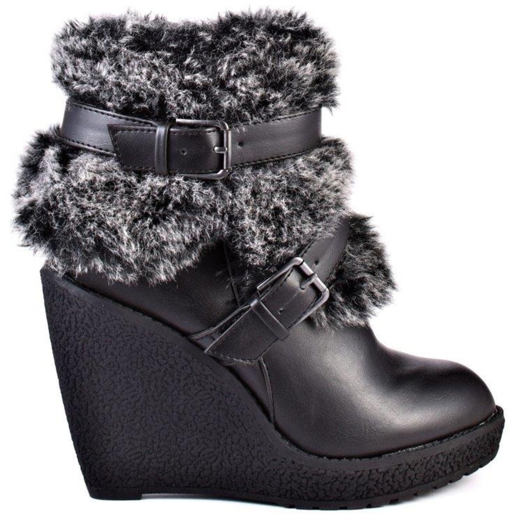 Baby Phat • Faux Fur Wedge Booties